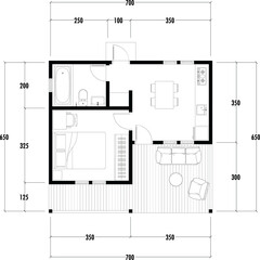 Architecture plan with furniture. home floor plan, isolated on white background, stock illustration.