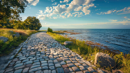 Fototapeta premium Path to the sea with a river view in autumn