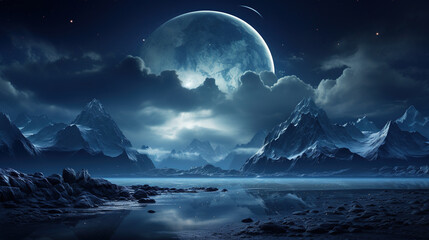 Duotone Midnight Blue and Silver mountains cape
