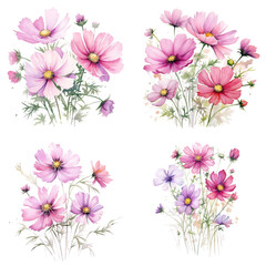 Set of Cosmic Beauty: Watercolor Illustration of the Universe on White Background