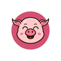 cartoon pig face happy smile vector design template