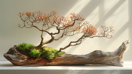 Elegant Bonsai Tree on Rock with Moss - Minimalist Nature Art - Zen Garden Decoration - Tranquil Indoor Plant - Natural Home Decor