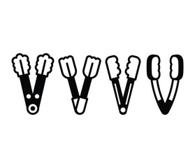 kitchen tongs icons symbol vector design simple black white color illustration collections set isolated