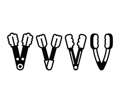 kitchen tongs icons symbol vector design simple black white color illustration collections set isolated
