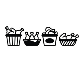 Fototapeta premium fried chicken in bucket icons symbol vector design black white flat illustration collections sets