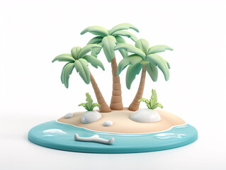Obraz premium Island coconut tree 3D rendering summer tropical Beginning of Summer solar term illustration