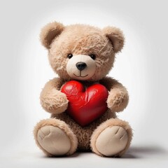 Obraz premium A teddy bear is holding a red heart