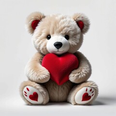 A teddy bear is holding a red heart