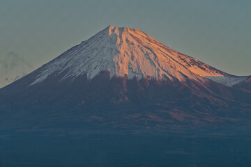 Red Mt Fuji view from the window of the hotel 