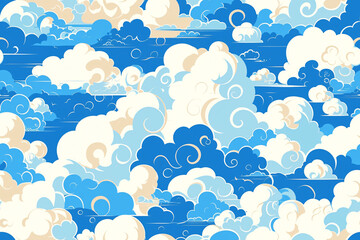 National trend background with auspicious clouds and waves, Chinese traditional wave pattern concept illustration