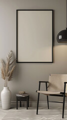 Room table plants blank frame decorative painting template concept background