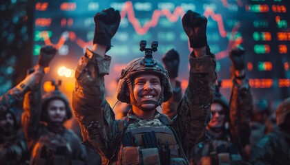 Celebrating soldiers with digital background