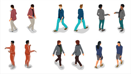 isometric set of man people pose activity