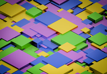Modern background of colorful layered square tiles, abstract 3D pattern