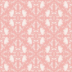 White flower vine graphic on a preppy orange background in a vintage style for fabric design. Bedsheets, book covers, wallpaper, curtain pockets, tile patterns, continuous, seamless work.