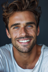 Fototapeta premium Portrait of a smiling joyful handsome man. High quality photo