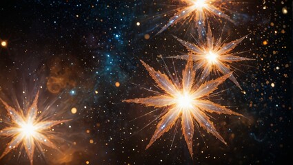 Naklejka premium Golden Stars Burst in Dark Night