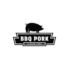 bbq pork barbecue logo design vintage retro style