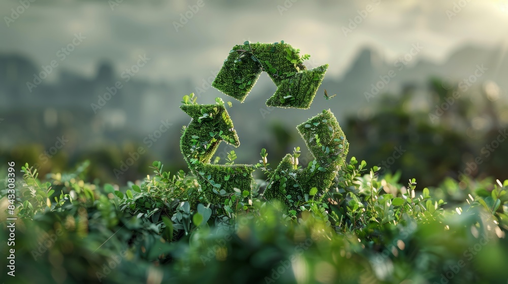 Poster a powerful photorealistic illustration of the recycling symbol replacing a pollution symbol, signify
