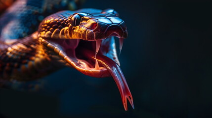 Banner with a snake with iridescent glowing skin. 