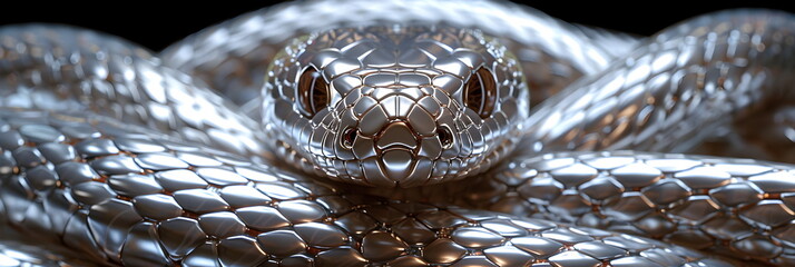 Banner with a snake with iridescent glowing skin. 