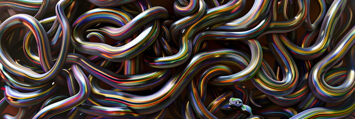 Banner with a snake with iridescent glowing skin. 