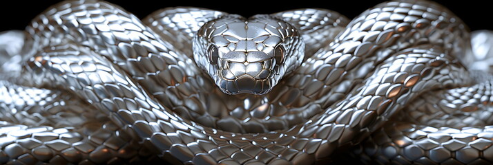 Banner with a snake with iridescent glowing skin. 