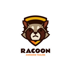 Vector Logo Illustration Raccoon Simple Mascot Style.