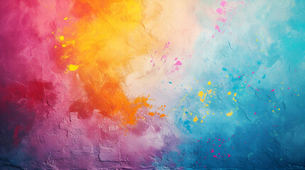 Fototapeta premium Vibrant Abstract Painting with Pink Orange and Blue Splatters