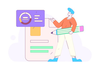 Flat vector illustration of business people operating work scene
