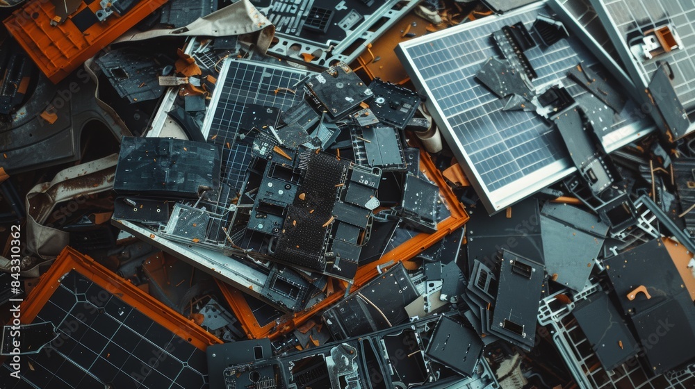Poster a solar panel being dismantled, its components carefully separated and sorted, a glimpse into the co