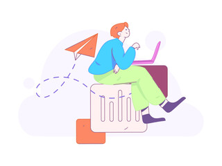 Flat vector illustration of business people operating work scene
