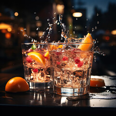 beautiful healthy drinks, wet, reflective surface, glossy, appetizing