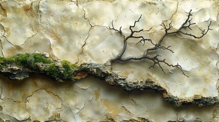 Fototapeta premium Elegant Bonsai Tree on Rock with Moss - Minimalist Nature Art - Zen Garden Decoration - Tranquil Indoor Plant - Natural Home Decor