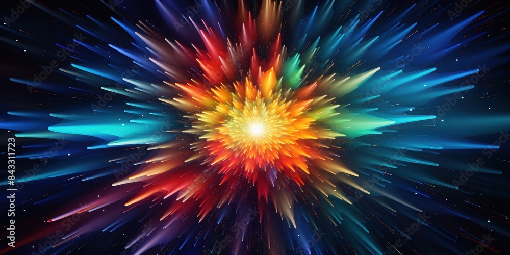 Wall mural vibrant explosion of colorful light rays creating a dynamic and energetic abstract background, showc