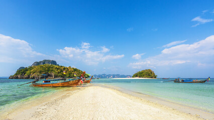 longtail boat trip to ko poda and chicken island in krabi in thailand