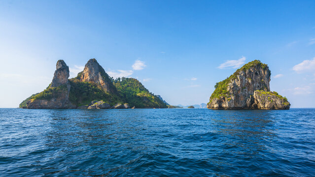 longtail boat trip to ko poda and chicken island in krabi in thailand