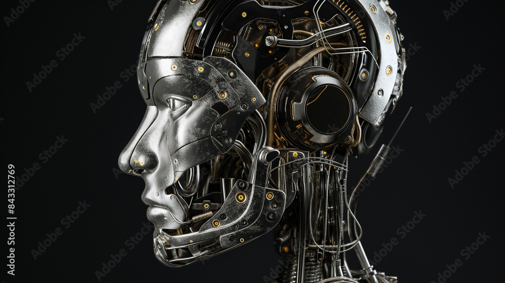 Wall mural 3d render of a robot with a head, robot cyborg soldier, cyborg robot, an ai robot head, composed ent