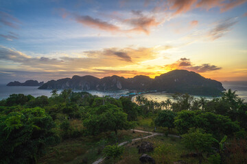 sunset on ko phi phi viewpoint in thailand