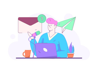 Flat vector illustration of business people operating work scene
