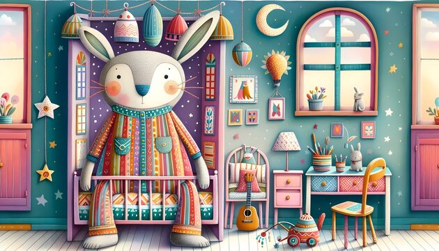 Fototapeta ilustración infantil, libro de cuentos, cuento, pijama, habitación infantil, protección, papel tapiz, dormitorio, amor, saludo, decoración, arte, decoraciones, ilustración, bebé