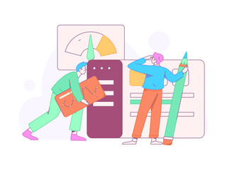 Flat vector illustration of business people operating work scene
