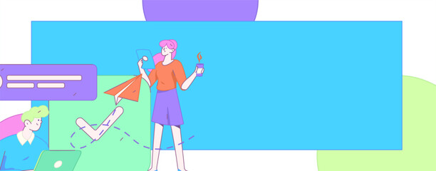 Flat vector illustration of business people operating work scene
