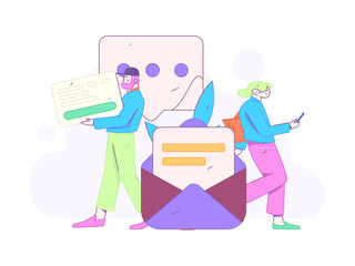 Flat vector illustration of business people operating work scene
