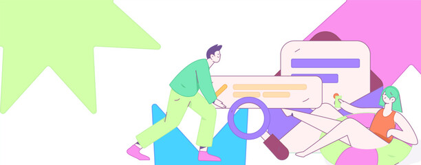 Flat vector illustration of business people operating work scene
