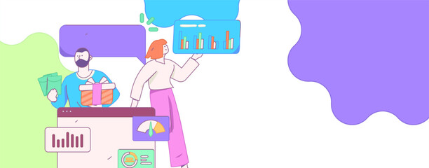 Flat vector illustration of business people operating work scene
