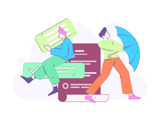 Flat vector illustration of business people operating work scene
