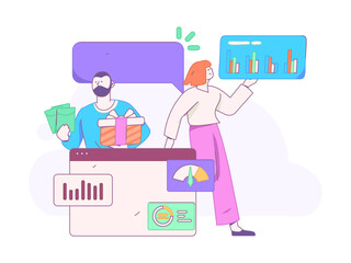 Flat vector illustration of business people operating work scene
