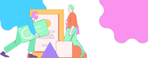 Obraz premium Flat vector illustration of business people operating work scene 