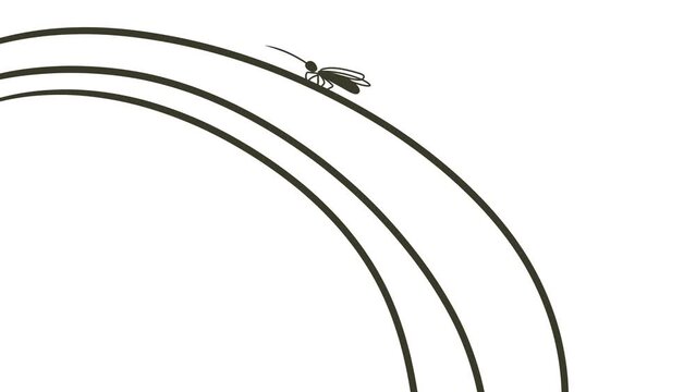 Lines cross the screen and insects sit or perch on them.